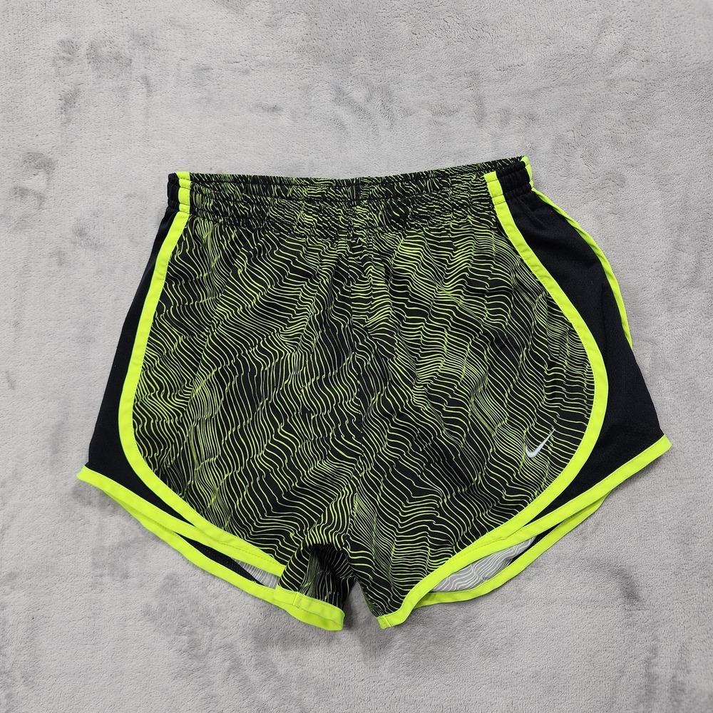 Nike Dri-FIT Shorts Womens XS Yellow Black Printed Tempo Lined Running Workout